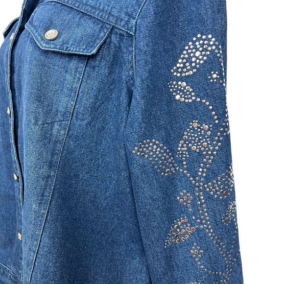 BRECKENRIDGE Womens Blue Jean Jacket Sz 2X Silver Studs Flaw/Studs Loose/Missing - Picture 4 of 12
